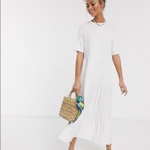 ASOS tiered smock t-shirt midi dress White Size 2